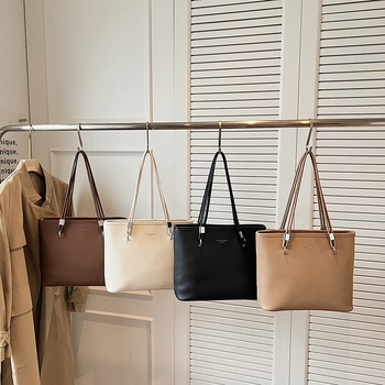 Чанта Tote с голям капацитет, PU кожа, ежедневен корейски стил, цип за затваряне, подплата полиестер, Есен 2025