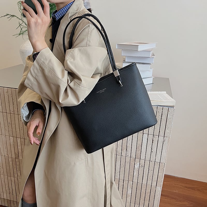 Чанта Tote с голям капацитет, PU кожа, ежедневен корейски стил, цип за затваряне, подплата полиестер, Есен 2025