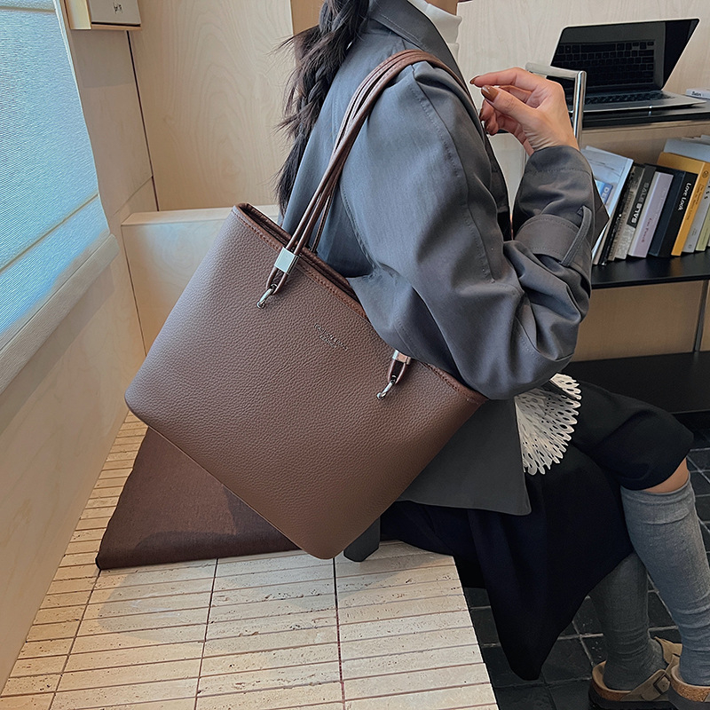 Чанта Tote с голям капацитет, PU кожа, ежедневен корейски стил, цип за затваряне, подплата полиестер, Есен 2025