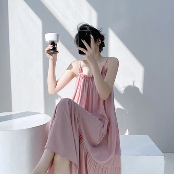 Νυχτερινό φόρεμα για γυναίκες με εκτύπωση, υψηλής ποιότητας, χωρίς μανίκια, χωρίς γιακά, midi μήκος.