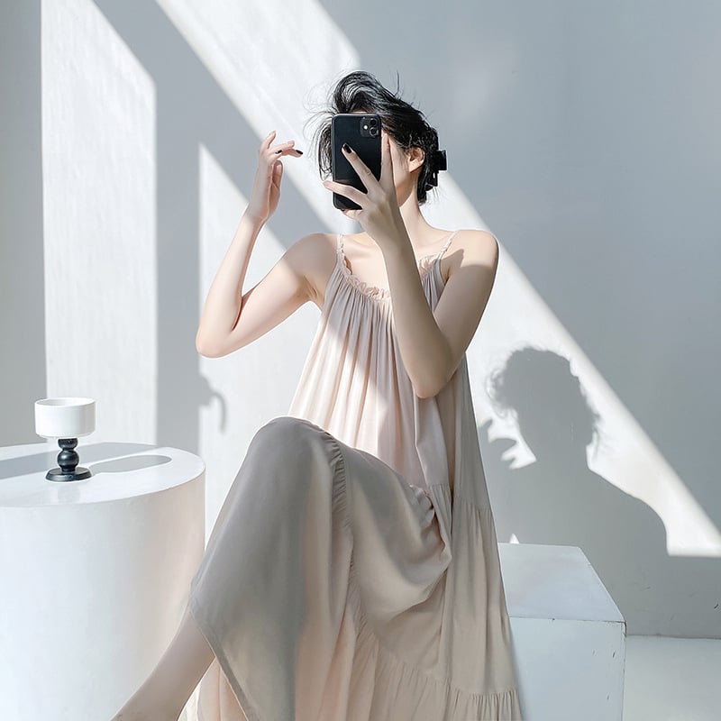 Νυχτερινό φόρεμα για γυναίκες με εκτύπωση, υψηλής ποιότητας, χωρίς μανίκια, χωρίς γιακά, midi μήκος.