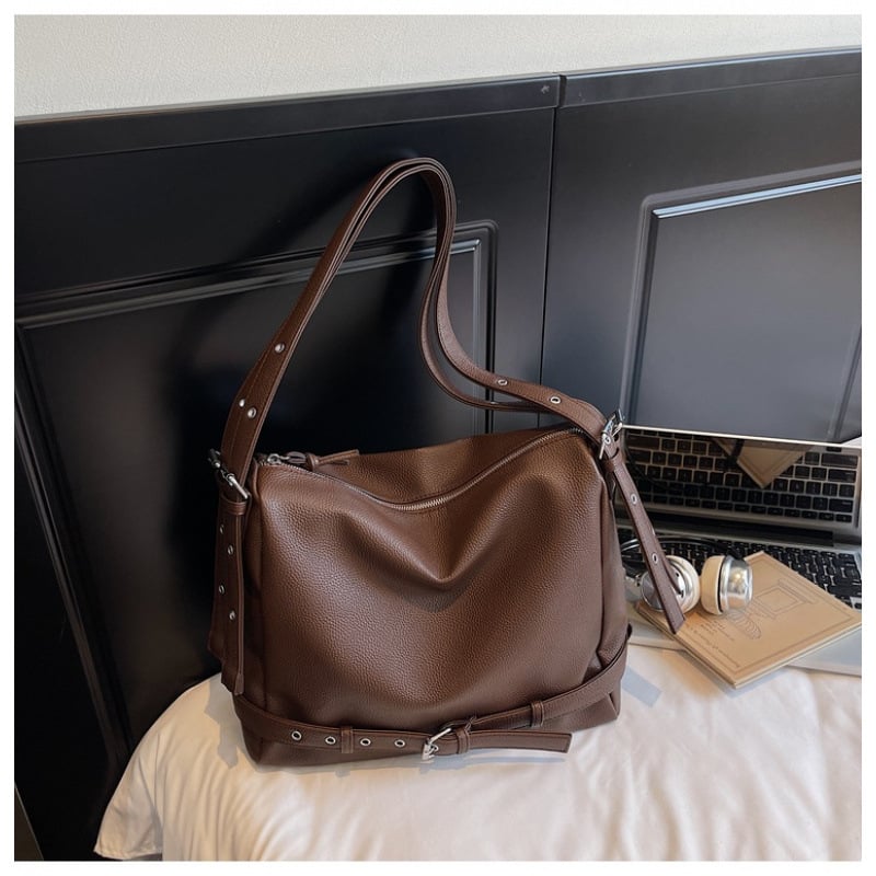 Дамска Tote чанта, уличен стил, PU кожа, хоризонтална квадратна форма, ципово затваряне, вътрешен джоб с цип