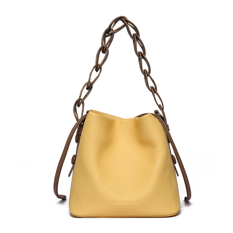 Ženska PU bucket torba, francuski stil, zimsko izdanje 2025, zatvarač na špagu, poliester podstava, gradski minimalistički dizajn, dnevna crossbody