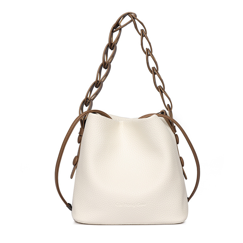 Ženska PU bucket torba, francuski stil, zimsko izdanje 2025, zatvarač na špagu, poliester podstava, gradski minimalistički dizajn, dnevna crossbody