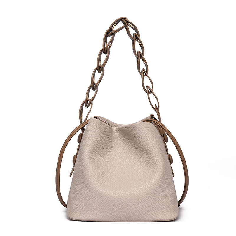 Ženska PU bucket torba, francuski stil, zimsko izdanje 2025, zatvarač na špagu, poliester podstava, gradski minimalistički dizajn, dnevna crossbody