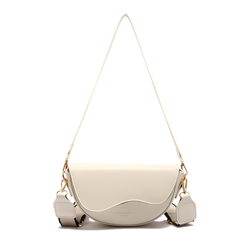 Ženska sedlovita torba — PU koža, gradski minimalistički stil, crossbody sa zatvaranjem poklopca, horizontalno kvadratnog oblika, podstava od poliestera, džep za mobitel