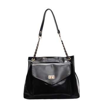 Чанта през рамо със заключваща катарама в уличен стил – PU, голям капацитет, цип, подплата полиестер, двойни презрамки