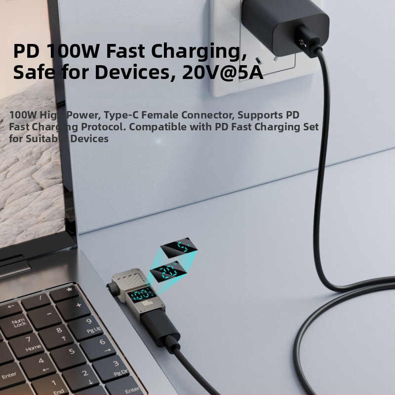 One Core Type-C–to–DC digitális kijelző adapter, PD 100W gyors töltés, noteszgép töltő konverter