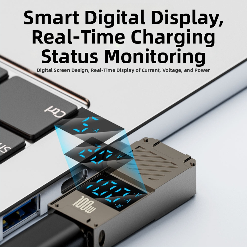One Core Type-C–to–DC digitális kijelző adapter, PD 100W gyors töltés, noteszgép töltő konverter