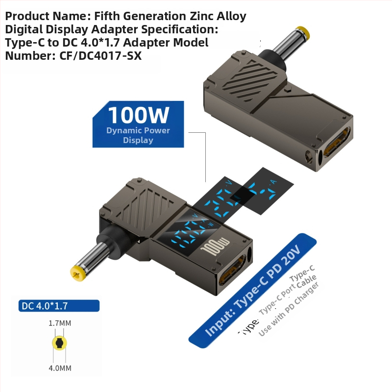 One Core Type-C–to–DC digitális kijelző adapter, PD 100W gyors töltés, noteszgép töltő konverter