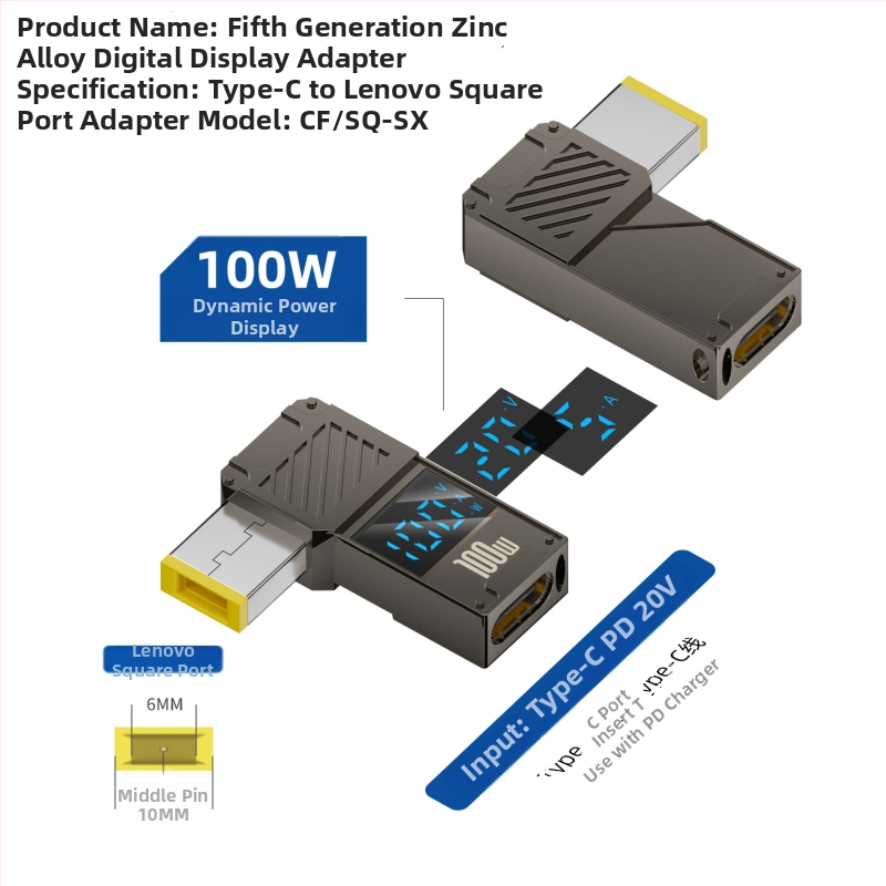 One Core Type-C–to–DC digitális kijelző adapter, PD 100W gyors töltés, noteszgép töltő konverter