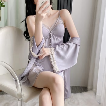 Σετ νυχτικού με τιραντάκια από ice silk – στυλ νεράιδας, ανάλαφρο ύφασμα, 100% πολυεστέρας