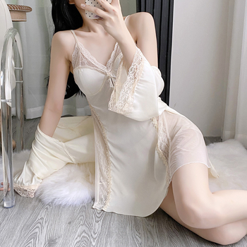 Σετ νυχτικού με τιραντάκια από ice silk – στυλ νεράιδας, ανάλαφρο ύφασμα, 100% πολυεστέρας