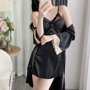 Σετ νυχτικού με τιραντάκια από ice silk – στυλ νεράιδας, ανάλαφρο ύφασμα, 100% πολυεστέρας