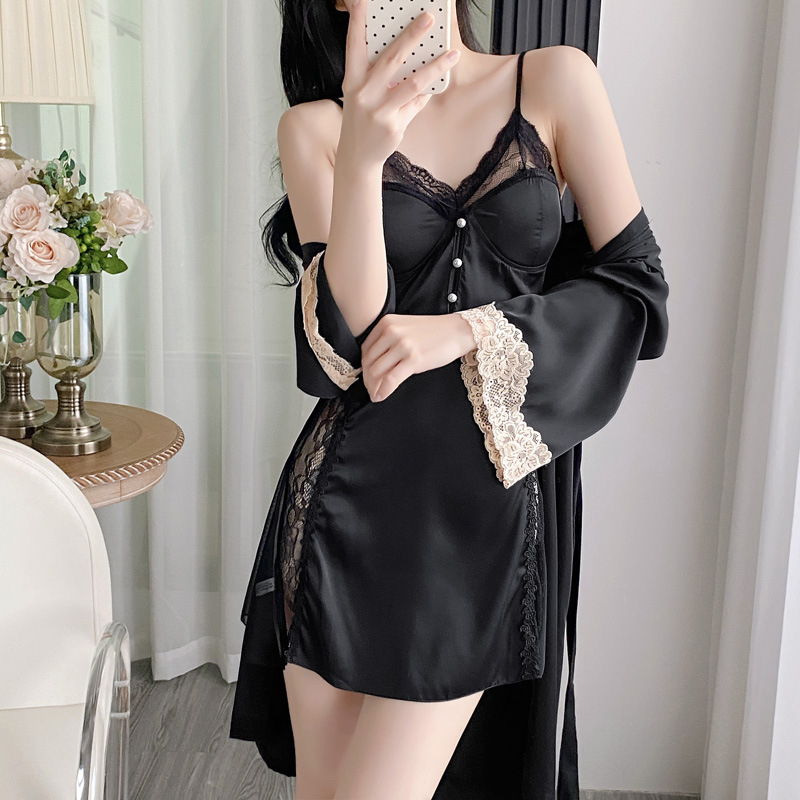 Σετ νυχτικού με τιραντάκια από ice silk – στυλ νεράιδας, ανάλαφρο ύφασμα, 100% πολυεστέρας