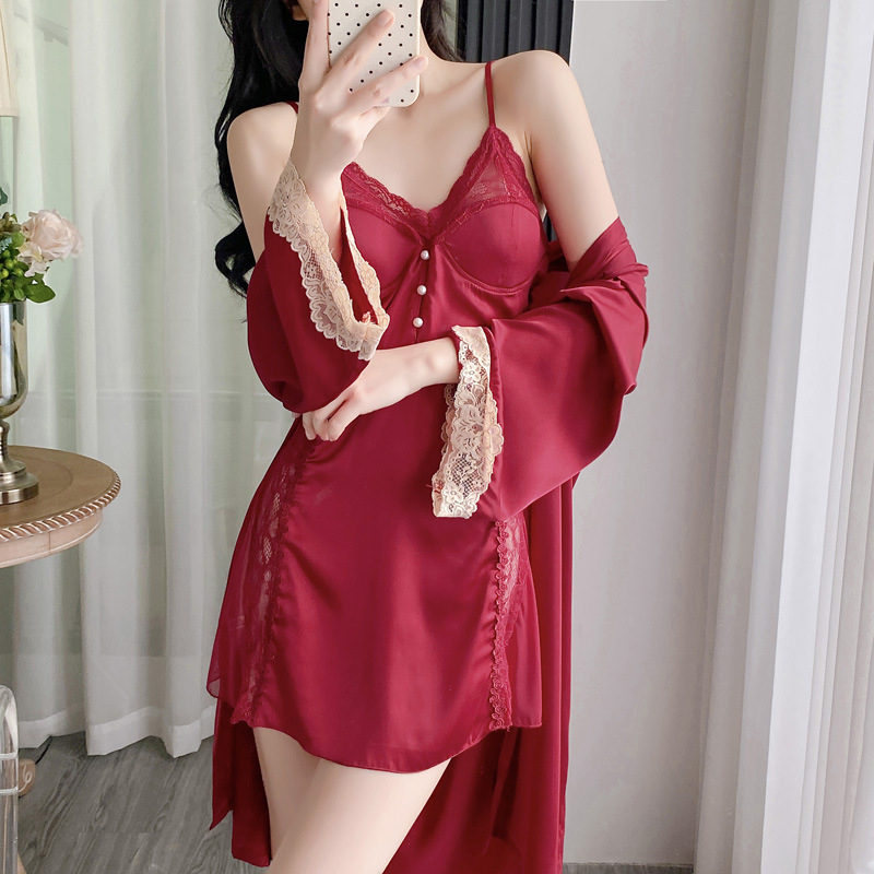 Σετ νυχτικού με τιραντάκια από ice silk – στυλ νεράιδας, ανάλαφρο ύφασμα, 100% πολυεστέρας