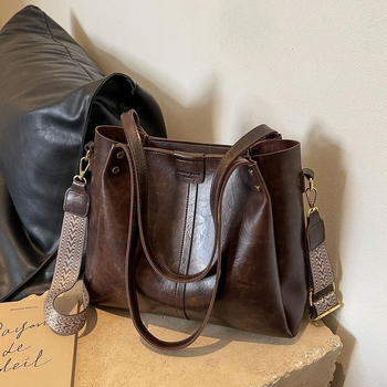 PU Tote bag за пътуване, хоризонтална квадратна форма, цип, без подплата, двойни презрамки, подходяща за ежедневна употреба