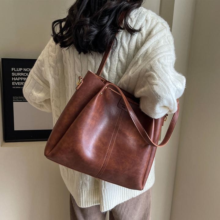 PU Tote bag за пътуване, хоризонтална квадратна форма, цип, без подплата, двойни презрамки, подходяща за ежедневна употреба