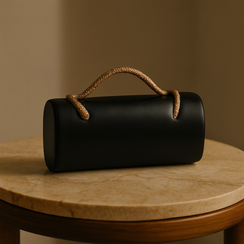 PU box clutch torba, ovalnog oblika, pamukova podstava, magnetska kopča i džep za mobitel