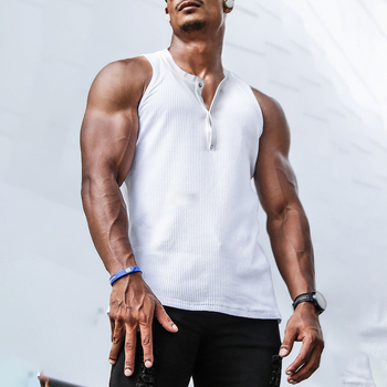 Vesta casual fără mâneci cu guler Henley, poliester 92% respirabil, croială slim