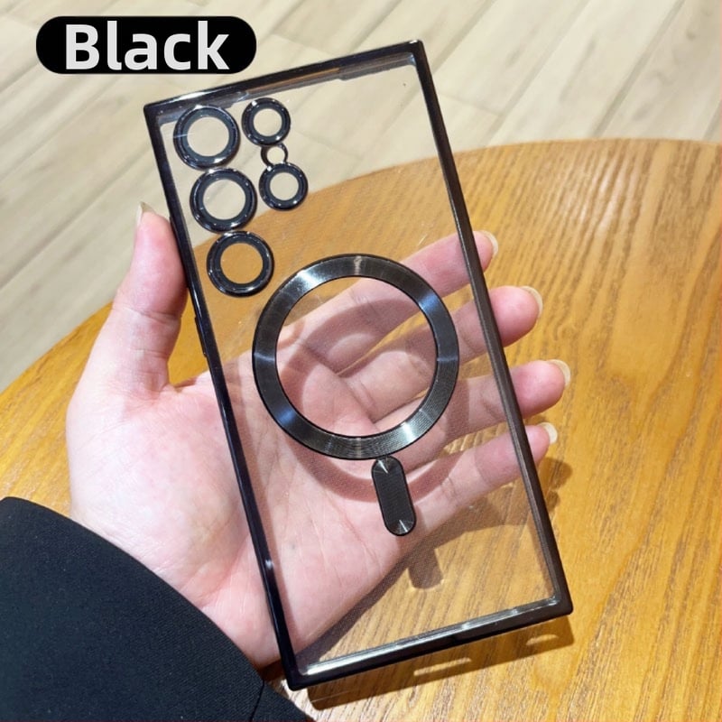 Husă TPU magnet-electroplated pentru Samsung S24 Ultra, cu protecție completă a obiectivului și carcasă transparentă din TPU