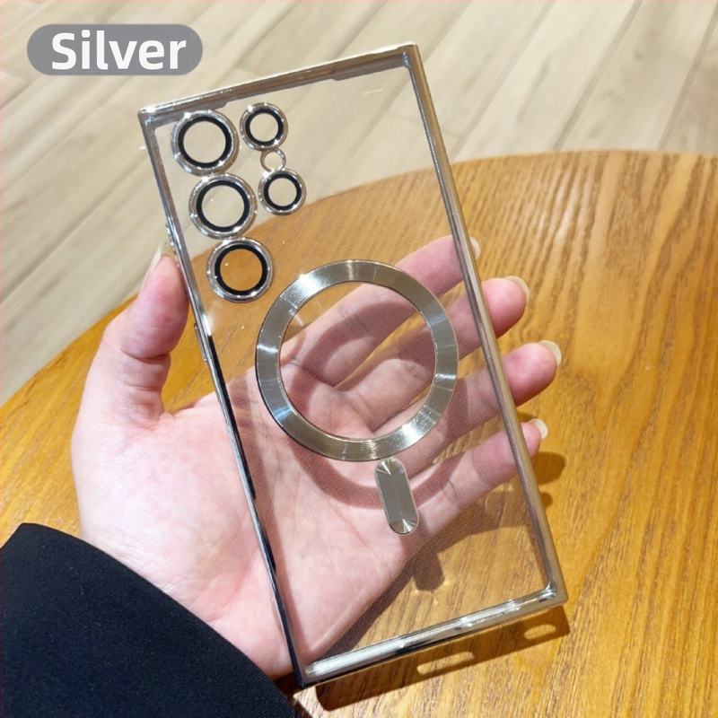 Husă TPU magnet-electroplated pentru Samsung S24 Ultra, cu protecție completă a obiectivului și carcasă transparentă din TPU