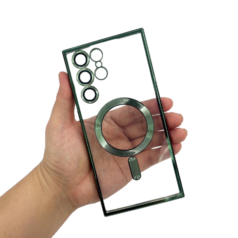 Husă TPU magnet-electroplated pentru Samsung S24 Ultra, cu protecție completă a obiectivului și carcasă transparentă din TPU