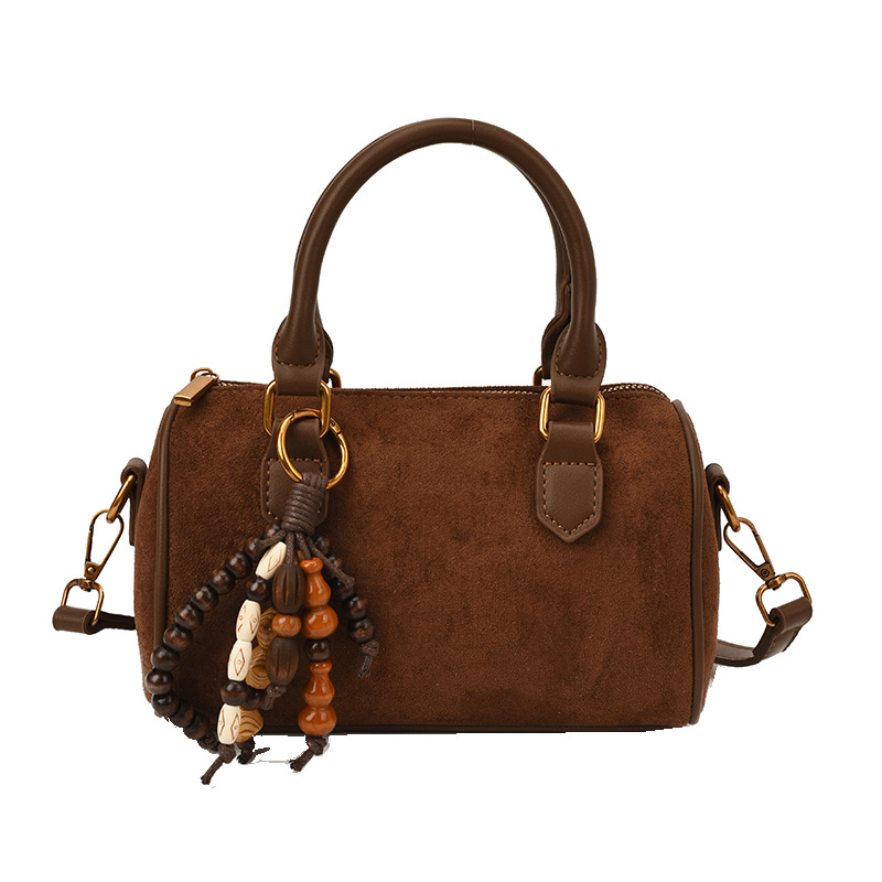 Boston crossbody torba od PU velura, korejskog stila, za žene, jesen 2025, vodoravni kvadratni oblik, zatvaranje na zip, poliester podstava, unutarnji džep sa zatvaračem, jedna naramenica
