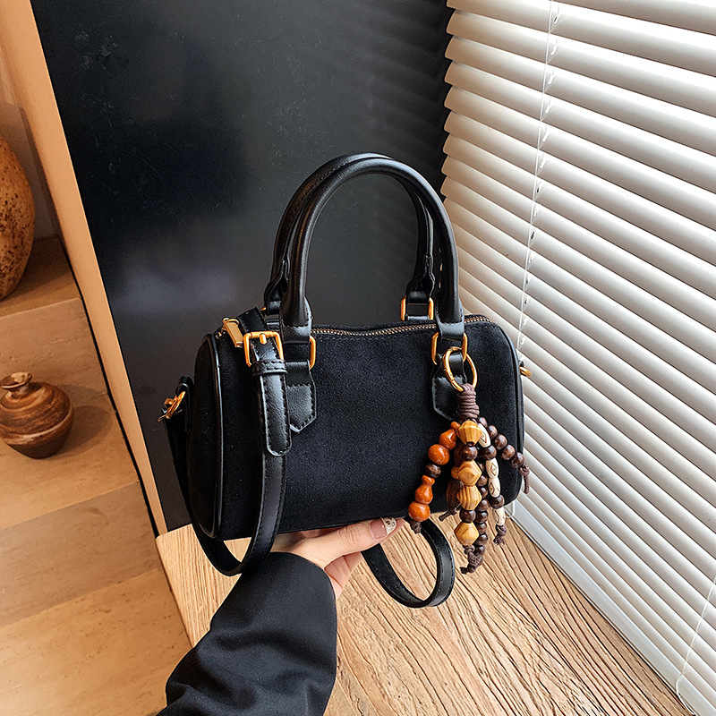 Boston crossbody torba od PU velura, korejskog stila, za žene, jesen 2025, vodoravni kvadratni oblik, zatvaranje na zip, poliester podstava, unutarnji džep sa zatvaračem, jedna naramenica