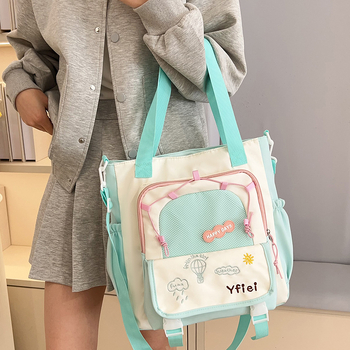 Nylon tote torba, gradski minimalistički stil, zatvarač, džep za dokumente, dvostruke naramenice