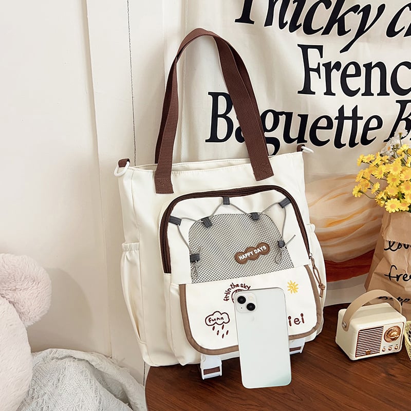 Nylon tote torba, gradski minimalistički stil, zatvarač, džep za dokumente, dvostruke naramenice