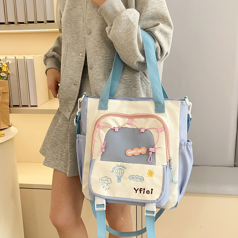 Nylon tote torba, gradski minimalistički stil, zatvarač, džep za dokumente, dvostruke naramenice