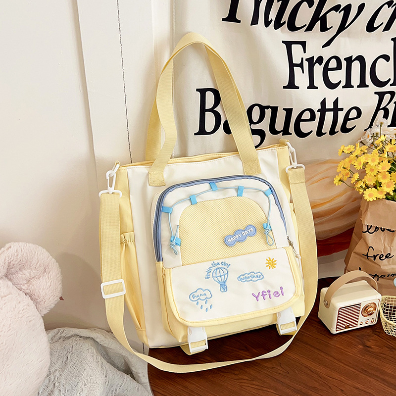 Nylon tote torba, gradski minimalistički stil, zatvarač, džep za dokumente, dvostruke naramenice