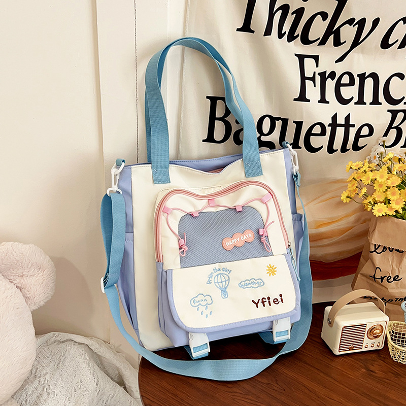 Nylon tote torba, gradski minimalistički stil, zatvarač, džep za dokumente, dvostruke naramenice