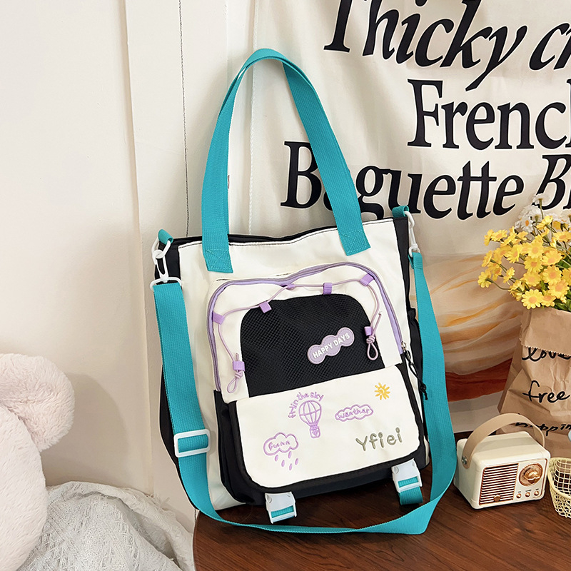 Nylon tote torba, gradski minimalistički stil, zatvarač, džep za dokumente, dvostruke naramenice