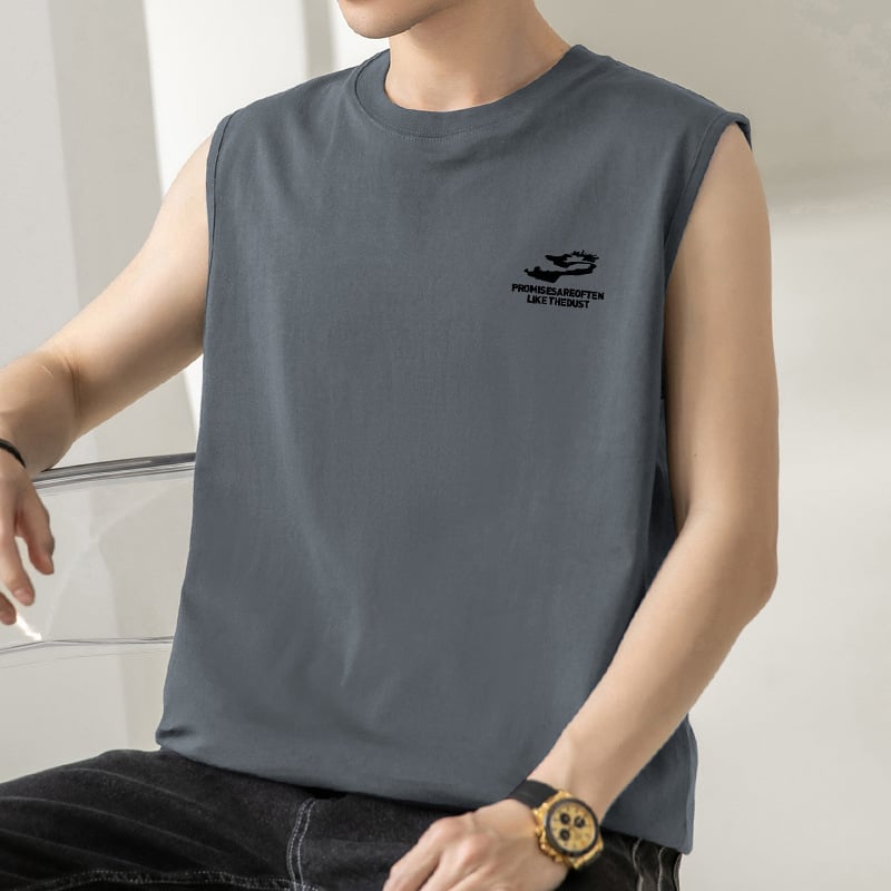 Vesta sportivă – 100% bumbac, croială lejeră, fără mâneci, imprimeu cu litere, vară