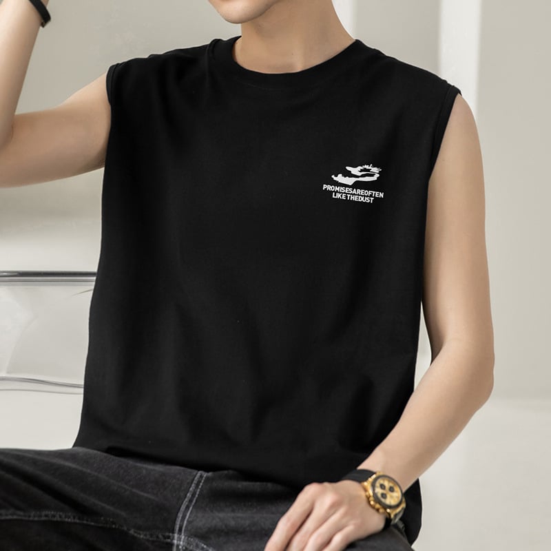 Vesta sportivă – 100% bumbac, croială lejeră, fără mâneci, imprimeu cu litere, vară