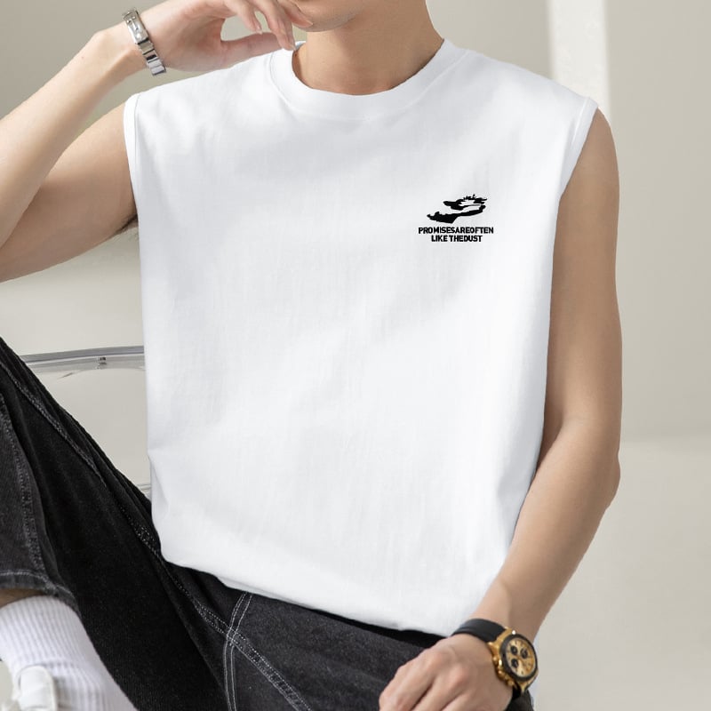 Vesta sportivă – 100% bumbac, croială lejeră, fără mâneci, imprimeu cu litere, vară