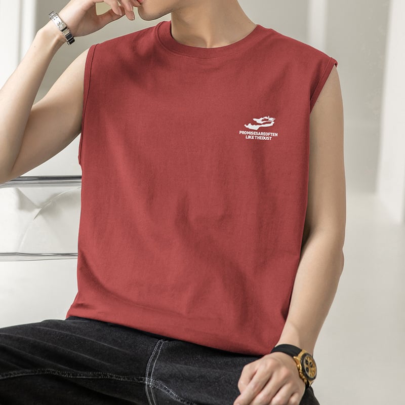 Vesta sportivă – 100% bumbac, croială lejeră, fără mâneci, imprimeu cu litere, vară