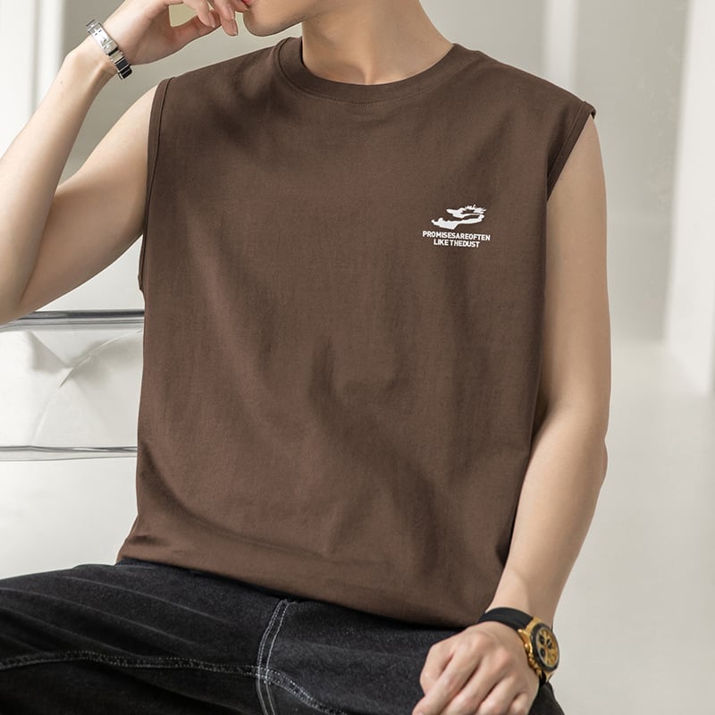 Vesta sportivă – 100% bumbac, croială lejeră, fără mâneci, imprimeu cu litere, vară