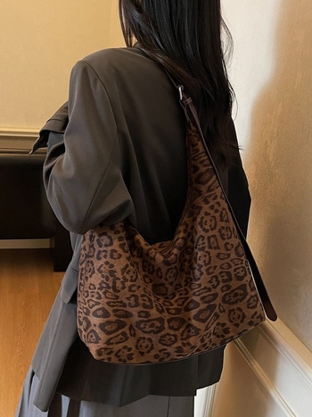 Kožna tote torba s leopardim uzorkom i zipom, velika kapaciteta, gradski stil, jesen 2025