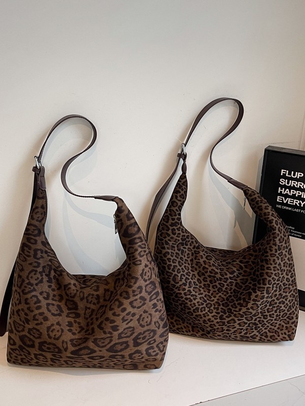 Kožna tote torba s leopardim uzorkom i zipom, velika kapaciteta, gradski stil, jesen 2025