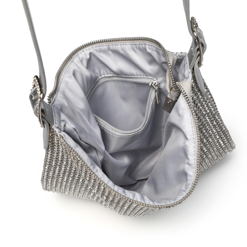 Večernja crossbody torba s kristalima, s jednim remenom (Stil: gradska jednostavnost; Materijal: akril; Oblik torbe: vodoravni kvadrat; Način otvaranja: zip; Godina/Sezona: jesen 2025)