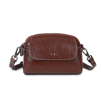 Ženska kožna crossbody torbica, gradski stil, mali kvadratni oblik, zatvarač, unutarnji džepovi za telefon i osobnu iskaznicu