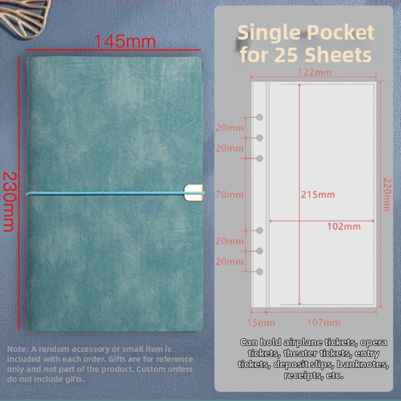 A5 színházi jegy és utazási tároló – hatszögű lyukas binder, PU bőr, testreszabás és logónyomtatás, engedélyezett magánmárka