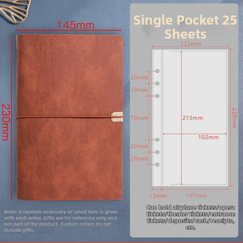 A5 színházi jegy és utazási tároló – hatszögű lyukas binder, PU bőr, testreszabás és logónyomtatás, engedélyezett magánmárka