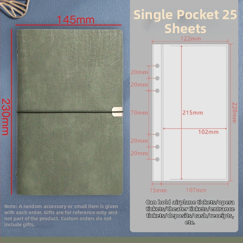 A5 színházi jegy és utazási tároló – hatszögű lyukas binder, PU bőr, testreszabás és logónyomtatás, engedélyezett magánmárka
