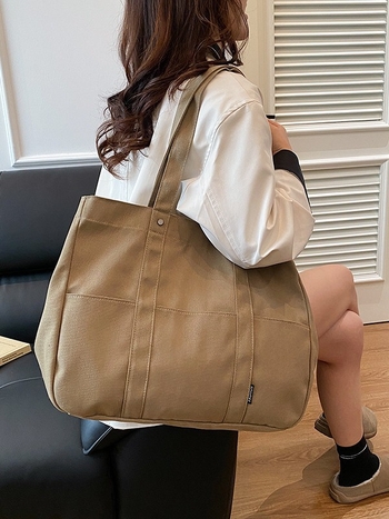 Ženska platnena Tote torba — horizontalni kvadratni oblik, magnetsko zatvaranje, unutarnji džep sa zatvaračem, bez podstave