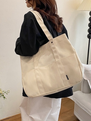 Ženska platnena Tote torba — horizontalni kvadratni oblik, magnetsko zatvaranje, unutarnji džep sa zatvaračem, bez podstave