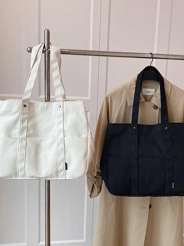 Ženska platnena Tote torba — horizontalni kvadratni oblik, magnetsko zatvaranje, unutarnji džep sa zatvaračem, bez podstave